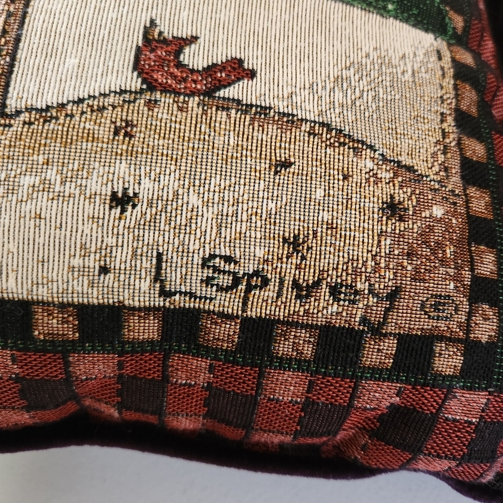 L Spivey Tapestry Throw Pillows Set Of 2 Christmas Tree Red Cardinal 14" Square - Picture 3 of 8